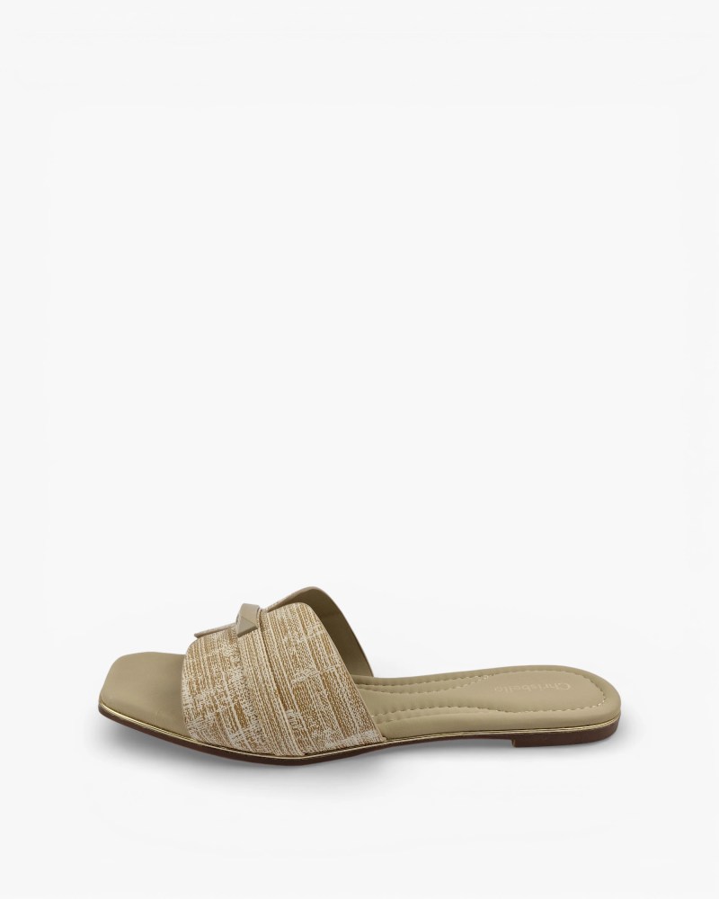 Alternative view of Beige textured slide sandals
