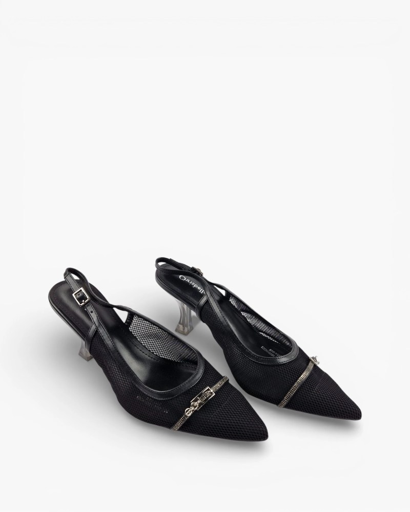 Elegant Mesh Slingback Black Heels