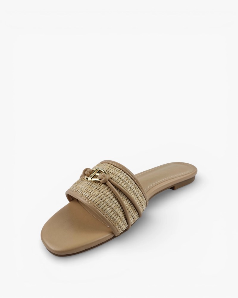 Alternative view of Elegant Women’s Flat Slide Sandals – Textured Strap with Gold Accent