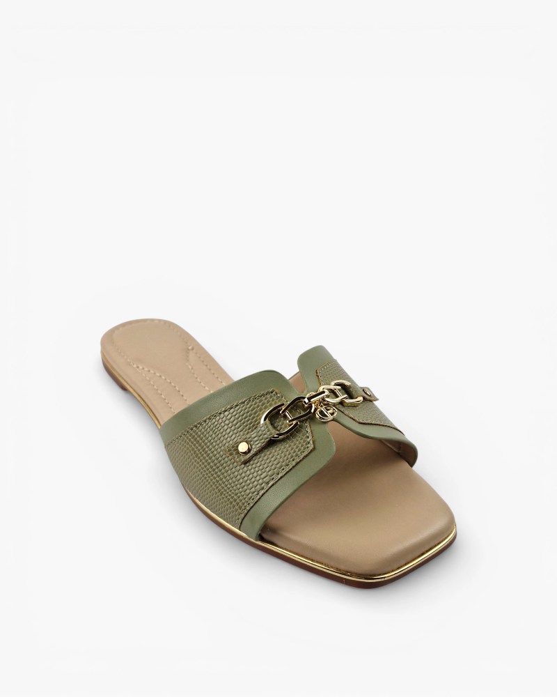 Alternative view of Flat Slip-On Sandals - Gold Chain Detail Green