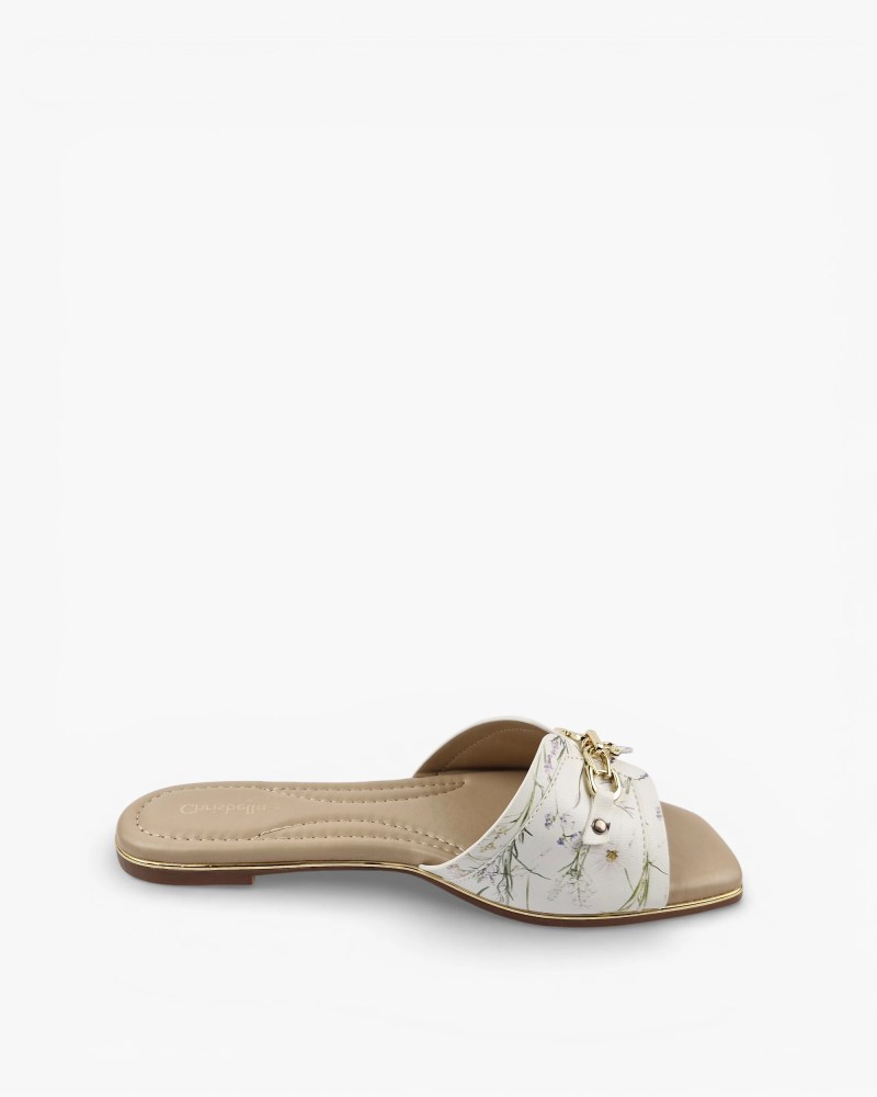 Alternative view of Flat Slip-On Sandals - Gold Chain Detail White
