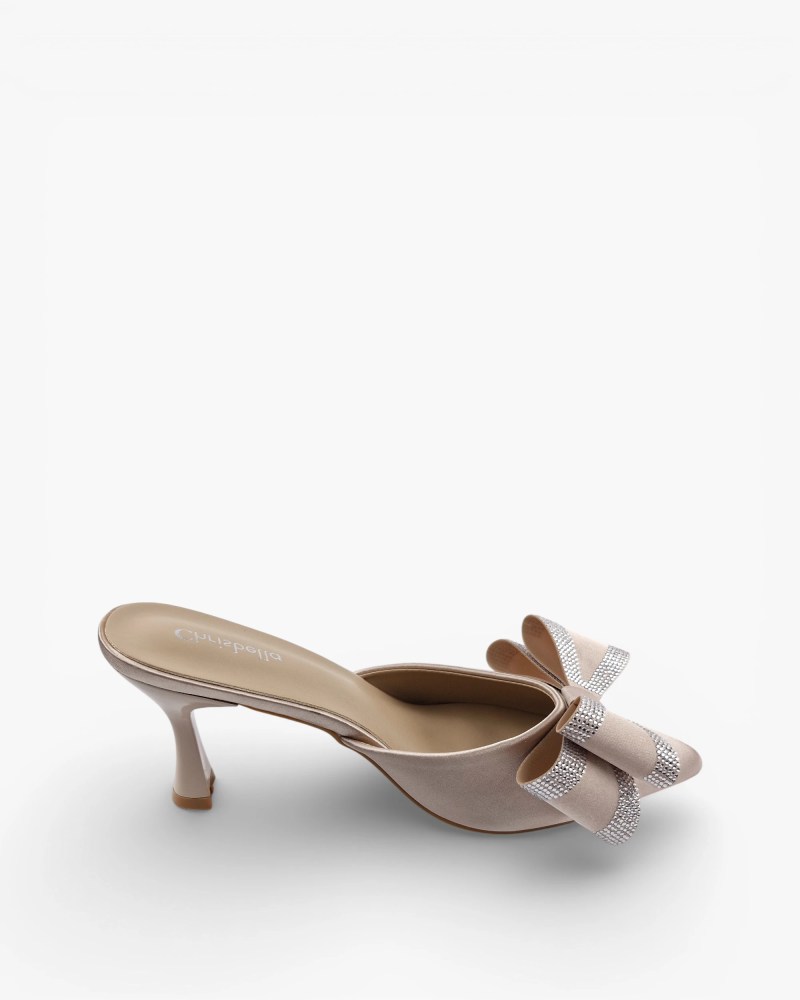 Soft Pink Crystal Bow Pointed-Toe Heels for Special Occasions