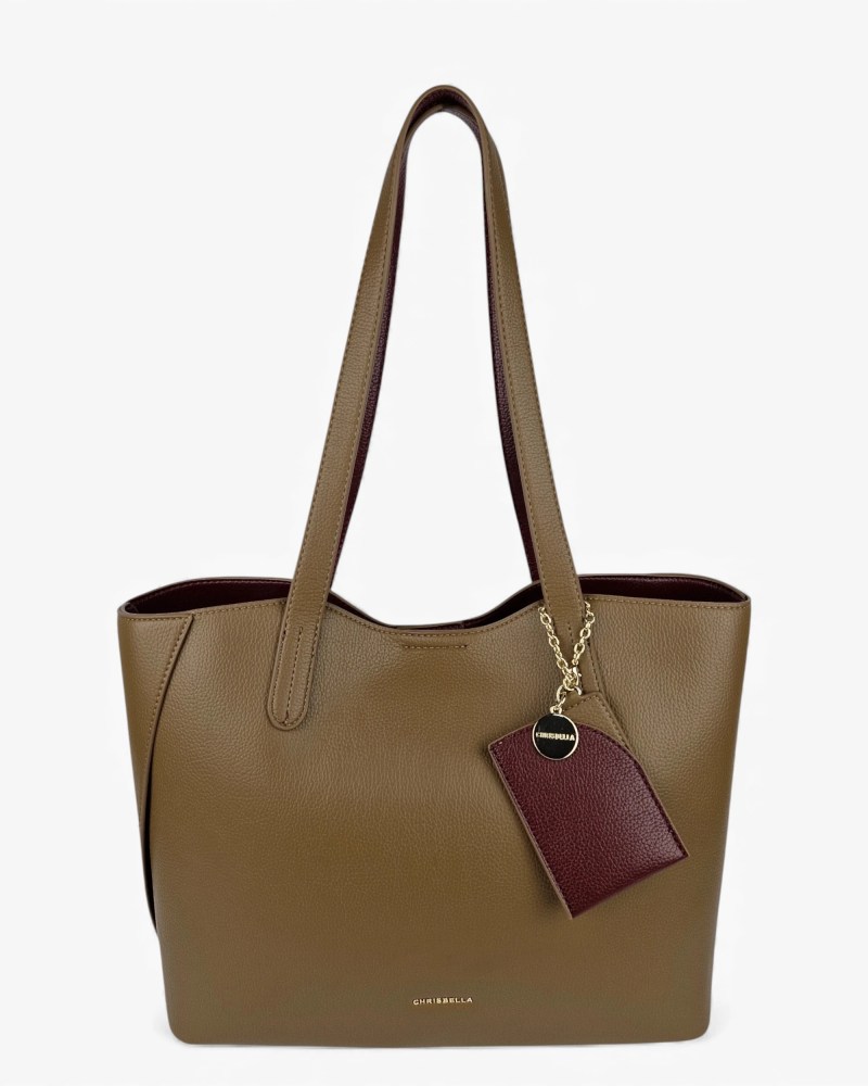 Two-Tone Large Tote Bag With Charm Accessory